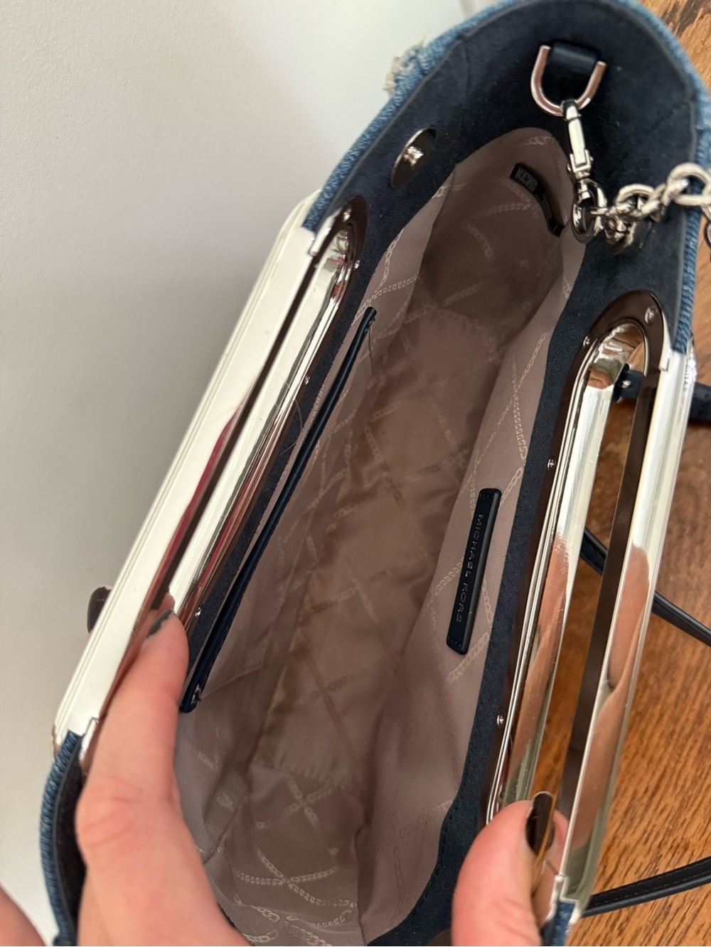 NWOT Michael Michael Kors Chelsea Large Convertible Denim Clutch - Picture 6 of 11